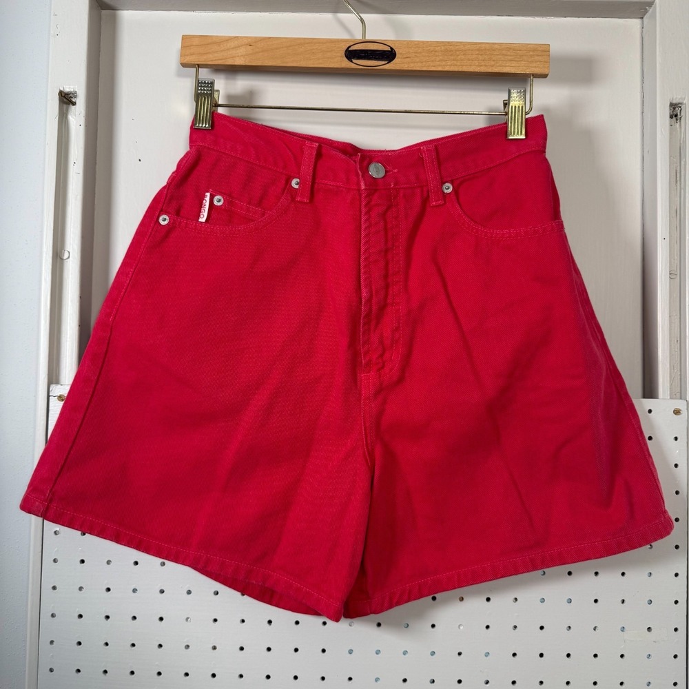 Vintage Bongo Shorts Women's Red Denim 4" Inseam Pockets High Rise USA Made - 9